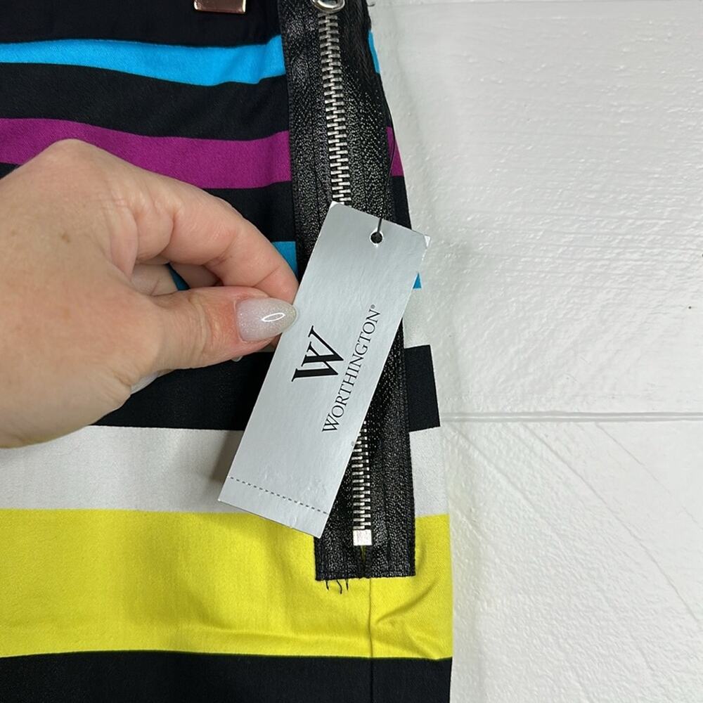 WORTHINGTON Purple Blue Yellow Striped Multi Color Side Zipper Mini Skirt Size 4 - Picture 7 of 11